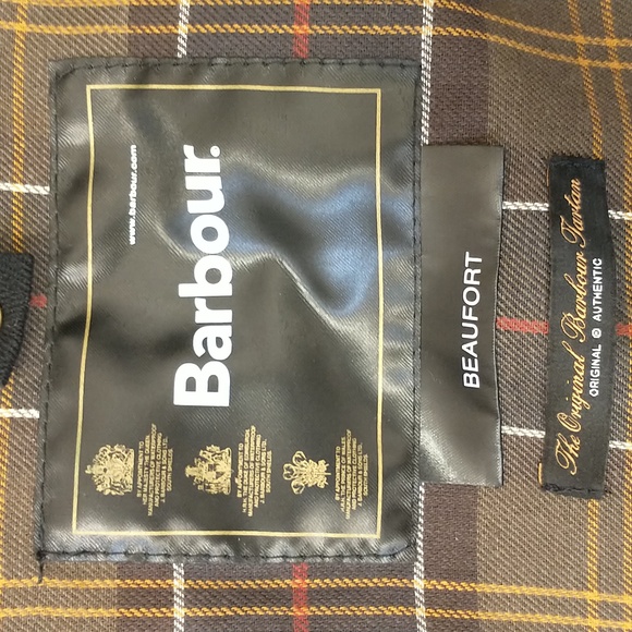 Barbour Wax Cotton Beaufort Jacket Tartan Lined 54" Chest 33" Long Jacket ApxXL - Picture 9 of 16